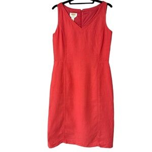 Talbots Dress Womens Size 6 Coral‎ Red Sheath Linen V-Neck Classic Timeless